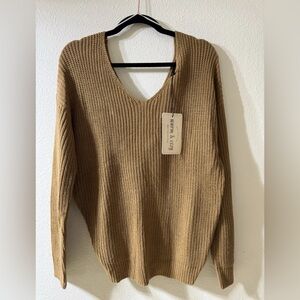 Love Tree V-Neck Sweater in Warm Brown